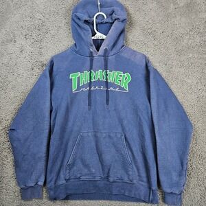 Thrasher Magazine Skateboarding Hoodie Pullover Mens Small Blue Green Graphic‎